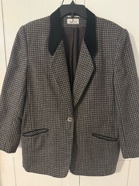 Chemistry Black & Brown Houndstooth Blazer with Velvet Collar